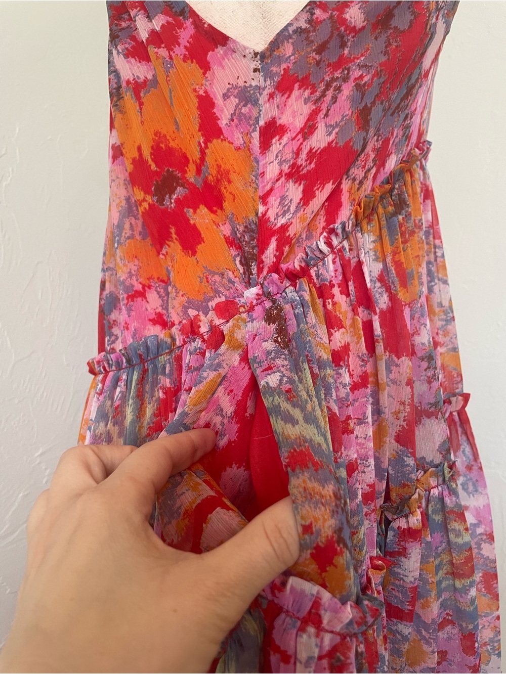 Free People Red Julianna Chiffon Maxi Dress Bohemian Summer Deep V Pockets Flowy - Picture 10 of 16